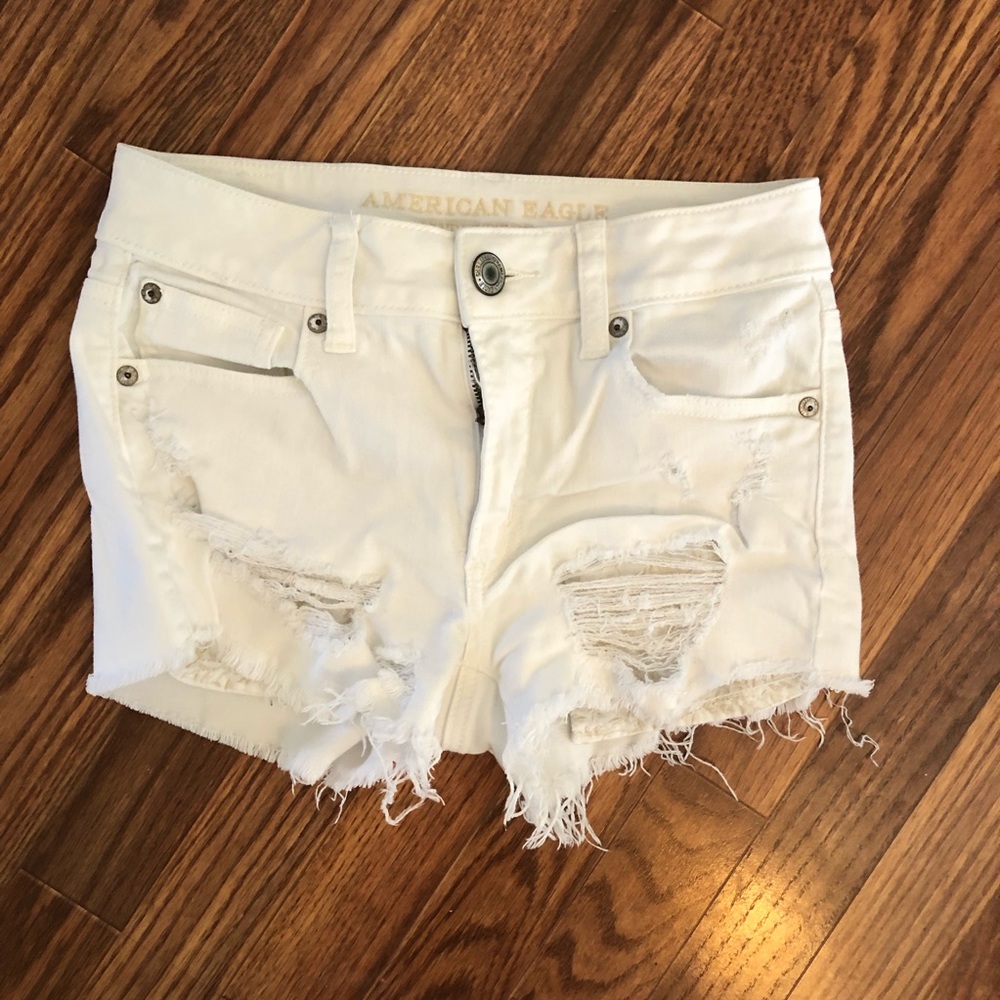 white hi rise mini shorts American Eagle